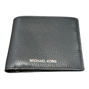 Michael Kors Black Pebbled Leather Slim Billfold Wallet NWOT Silver Letters